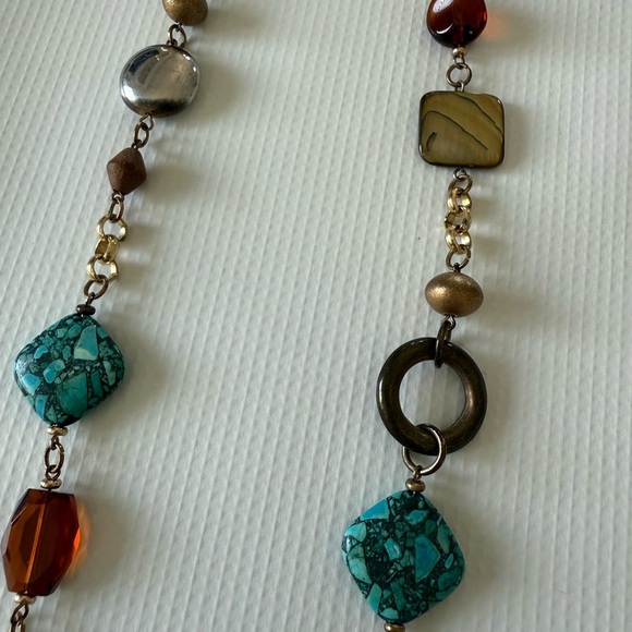 Turquoise and Brown Beaded Necklace - Picture 7 of 11